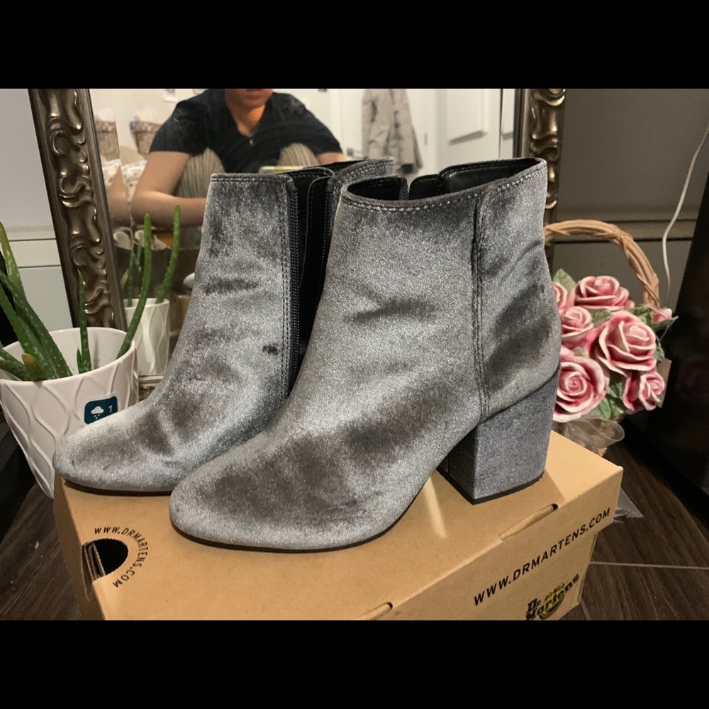 Aldo gray velvet heeled boots